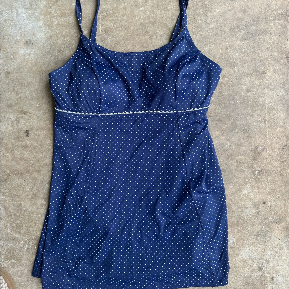 L.L. Bean Dark Blue One Piece with White Dots
